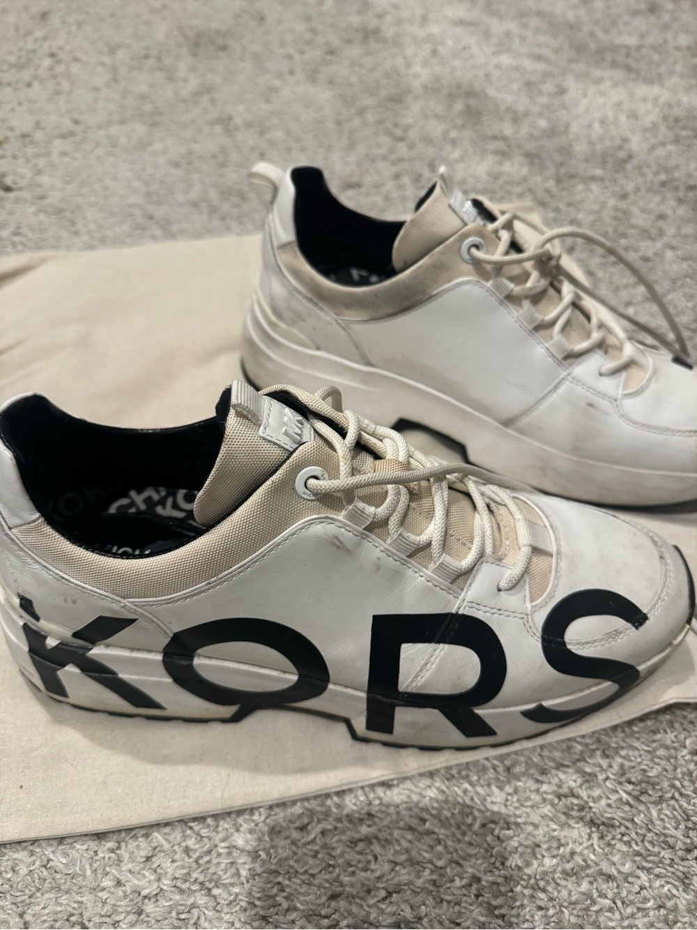 Michael Kors White Sneakers with Black Logo for Kids